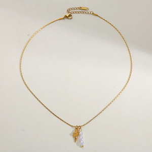 สร้อยคอจี้รูปเปลือกหอยสำหรับผู้หญิง ทำจากสแตนเลส 304 ชุบทอง 18K ความหนา 0.03µm - Product Image 3