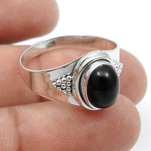 Bague éternité en argent sterling 925 de haute qualité avec pierre précieuse onyx noir taille ovale, bijou fin classique de style bohème - Product Image 2