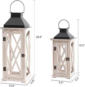 Lanterne carrée rustique en bois faite à la main avec couvercle en métal, lampe de table pour la décoration de la maison - Product Image 4