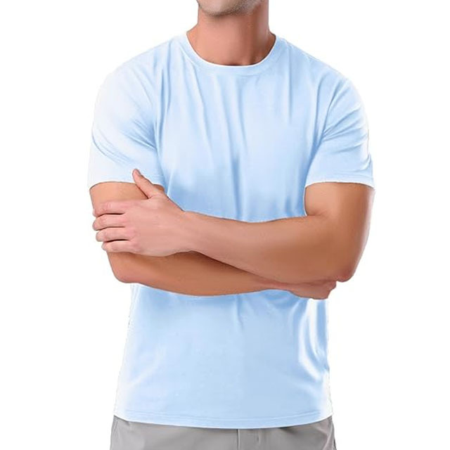 High Quality Men's Light Blue T-Shirt for Men 100% Cotton Casual Crew Neck Short Sleeve Heavyweight Soft T-Shirt