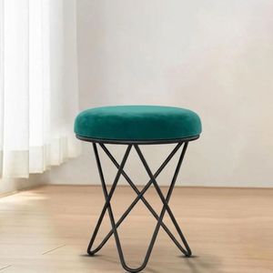 Modern Emerald Green Velvet <b>Vanity</b> <b>Stool</b> 18 Inch Gold Cross Leg Ottoman with Storage for Bedroom Dressing Room - Product Image 1