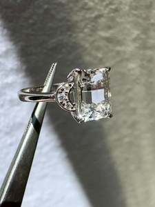 Moissanite 4CT <b>Emerald</b> Cut Diamond Classic Halo <b>Ring</b> For Women's Original 925 <b>Silver</b> Fine Birthdays Party Jewelry For Partners - Product Image 5