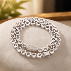 สร้อยคอผู้ชาย GRA Moissanite ประดับเพชรทรงกลมแบบ Halo พร้อมโซ่เชื่อมต่อ ชุบทองคำขาว 10K - Product Image 6