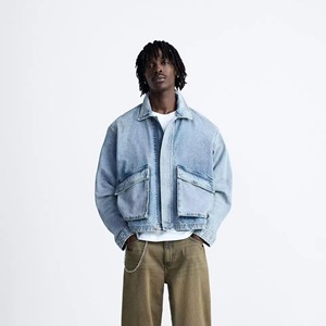 Veste en jean délavé unisexe, col rabattu décontracté, bouton unique sur le devant, poches, longueur courte, veste en coton pour l'automne - Product Image 4