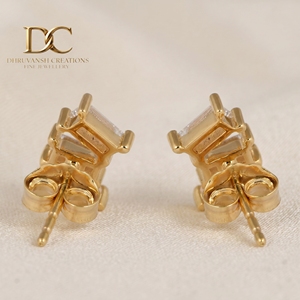 Unique Designer 14KT Solid Gold Lab Grown Diamond <b>Stud</b> <b>Earring</b> Beguette Brilliant Cut IGI Certified Women Custom Jewelry - Product Image 4