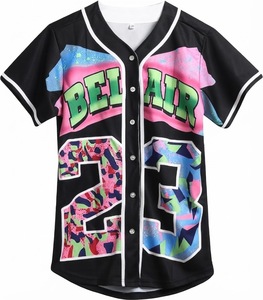 Maillot de baseball Belair à col en V, manches courtes, boutons sur le devant, impression sublimée, unisexe, adulte, coupe classique, écologique, respirant - Product Image 1