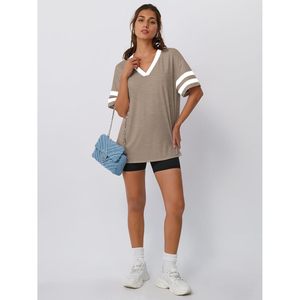 2025 camisetas de gran tamaño Queen para mujer, camisetas de manga corta con cuello en V transpirables para entrenamiento, camisetas de verano informales holgadas Y2K con bloques de Color - Product Image 2
