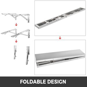 Estante Plegable de Acero Inoxidable de 96L x 12W Pulgadas para Servir Alimentos, Soporte de Pared para Remolques de Concesión - Product Image 3