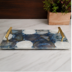Rectangular Marble <b>Storage</b> Tray With Gold Handles Modern Design Living Room <b>Tabletop</b> Accessory - Product Image 6