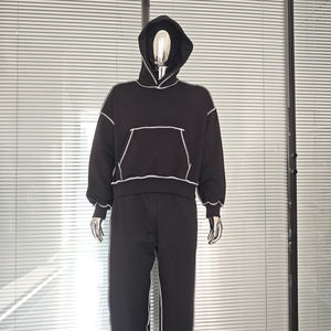 Luxury High Quality Unisex Winter Embroidered Custom OEM Hoodie Boxy Contrast Stitching Blank Reverse Stitch <b>Pullover</b> 100% - Product Image 3