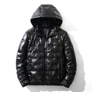 Men's <b>Hooded</b> Puffer <b>Jacket</b> with <b>Fur</b> Trim Windproof Winter Casual Regular Fit Polyester Shell Zipper Closure Front Logo - Product Image 6