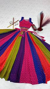 Vestido Lehenga Choli Étnico para Mujer, con Estampado Metálico, Sin Mangas, Diseño en la Espalda, con Cordones, Listo para Usar, para Bodas y Uso Casual - Product Image 5