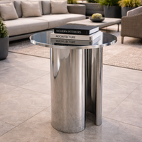 Table basse en acier inoxydable moderne et durable Metal Drake, finition miroir poli, base cylindrique, mobilier de luxe pour la maison