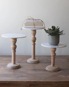 Round Wooden Cake Stand Set of 3 Handmade <b>Marble</b> <b>Top</b> Display Holder for Dessert <b>Table</b> Decor At Best Price - Product Image 1