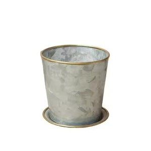 Galvanized Metal Flower <b>Pot</b> With Saucer Indoor Plant Container Circular Design Style Home Use Planter <b>Pot</b> - Product Image 1