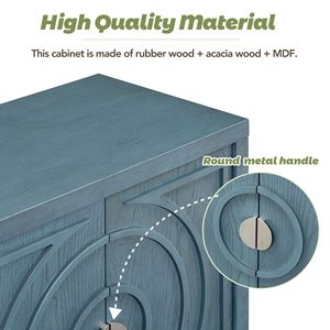 Retro Style <b>Sideboard</b> with Circular Groove Design Round Metal Door Handle for Entrance Dining & Living Room - Product Image 6