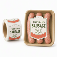Étiquettes pour saucisses végétales - Rouleaux d'autocollants en vinyle découpés sur mesure pour barquettes alimentaires véganes