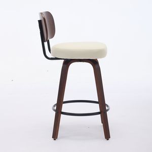 Set di 2 Sgabelli da Bar Girevoli da 66 cm, Schienale in Noce, Gambe in Legno Curvato, Stile Mid-Century, Rivestiti in Ecopelle, Altezza Bancone - Product Image 4