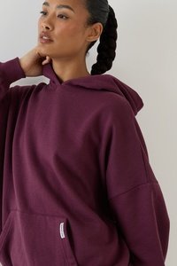 Sudadera con capucha morada extragrande para mujer, informal, holgada, de forro polar, con bolsillo canguro, manga larga, estilo urbano - Product Image 4