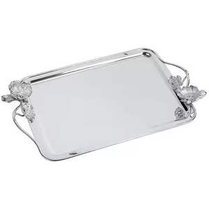 Silver Wooden Decorative Serving Tray Floral Handles Rectangular Luxury <b>Coffee</b> <b>Table</b> Platter Dishwasher Safe Eco-Friendly Home - Product Image 1