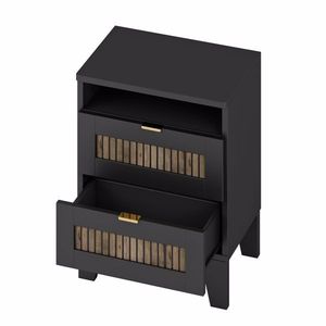 2 Drawer Farmhouse-Style Nightstand Wooden Strip Decorated Wood Side Table with Metal Handle Elegant Nightstand Storage Cabinet - Product Image 5