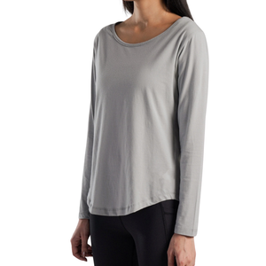 T-shirt à manches longues pour femme, col rond, coupe ample, décontracté, vêtements de sport, respirant, coton doux, fitness, yoga, uni, gris clair - Product Image 1