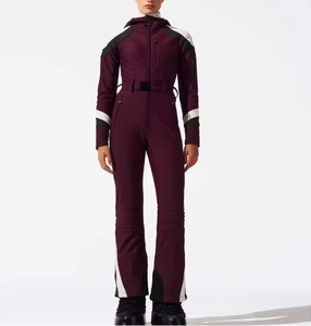 Mono de esquí con capucha para mujer, diseño acolchado con estampado de pata de gallo, cálido, impermeable, con cierre de cremallera, traje de esquí de color personalizado - Product Image 1