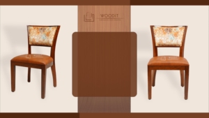 Chaise de salle à manger moderne et traditionnelle rembourrée en bois massif à quatre pieds avec assise en similicuir et dossier en tissu - Product Image 3