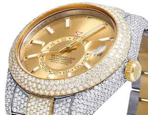 BOJ R.O.L.E.X.040 Montre pour homme en acier, quartz analogique, avec bracelet blanc, entièrement sertie de moissanite, de luxe, tendance, 41 mm, 3 ATM, résistante à l'eau, style hip-hop - Product Image 3