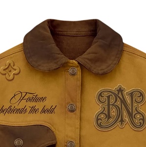 2026 Men Heavyweight Denim Jacket Vintage Streetwear <b>Jean</b> Coat <b>Button</b> Front Patchwork Pocket Custom Denim Jacket - Product Image 4