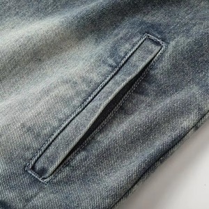 Chaqueta vaquera vintage personalizada para hombre, con cuello alto y cremallera, estilo casual, OEM, ropa de calle, moda, prenda exterior. - Product Image 5