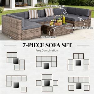 ชุดเฟอร์นิเจอร์สนามหญ้า 7 ชิ้น ชุดโซฟาแบบแยกส่วนสำหรับกลางแจ้ง ชุดเฟอร์นิเจอร์สวน สีเทา - Product Image 3
