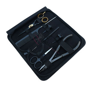 Kit d'outils pour extensions capillaires avec perles, pinces à sertir, aiguilles courbées, ciseaux de barbier et mini-ciseaux, crochet de tirage, accessoires pour styliste - Product Image 1