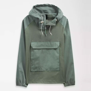 <b>Men's</b> Green Hooded Windbreaker <b>Jacket</b> with Front Pocket Casual Loose Fit Winter OEM Service Waterproof & Breathable - Product Image 2