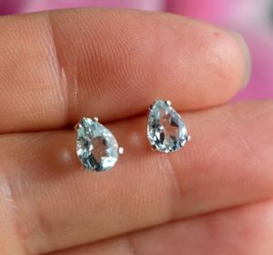 Pendientes de Lágrima de Aguamarina Facetada Natural, Plata de Ley 925, Chapados en Oro, Joyería de Piedras Preciosas de Lujo, Regalo Elegante - Product Image 1
