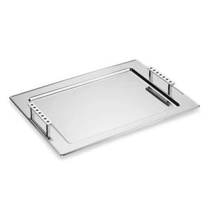 Plateau de service rectangulaire de luxe en acier inoxydable avec poignées, plat décoratif moderne argenté pour hôtel, restaurant, décoration de mariage - Product Image 1