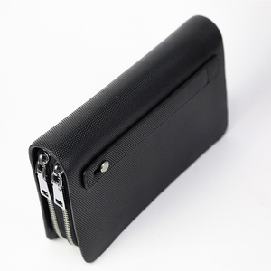 Portefeuille minimaliste en microfibre noire avec fermeture à double fermeture éclair pour un usage quotidien - Product Image 1
