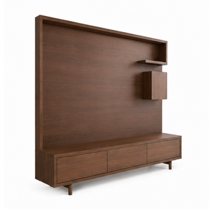 Custom Modern Teak Wood <b>TV</b> Wall Panel and Media Console for Hotel Home Apartment Villa and Large Interior Projects - Product Image 2