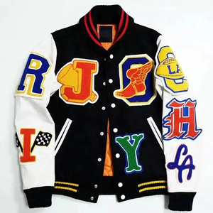 Custom Men's Black Wool Varsity Jacket Leather Sleeve Fire Society California Patch Streetwear Baseball Letterman Jacket Winter - Product Image 1