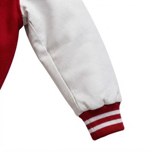 <b>Red</b> White Varsity <b>Jacket</b> Baseball Letterman Snap Button Front Ribbed Trim Contrast Sleeves Casual Men's Varsity <b>Jackets</b> - Product Image 5