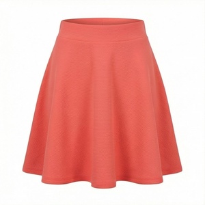 Jupe courte trapèze pour femme, couleur unie, taille élastique, confortable, en polyester tissé, toutes saisons, style décontracté - Product Image 1