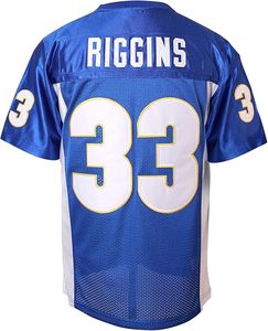 Camiseta deportiva personalizada de poliéster azul y blanco con cuello en V, número 33 de Riggins, de los Panthers de Fútbol Americano - Product Image 2
