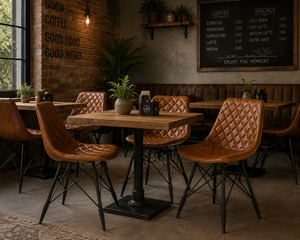 Midcentury Modern Design <b>Bar</b> Cafe Chair with <b>Leather</b> Seat Durable Metal Base Wood Frame Commercial Furniture Home <b>Bar</b> <b>Stool</b> - Product Image 2