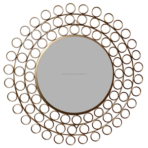 Miroir mural en rotin brillant Dressing Miroirs de maquillage Art innovant Tenture murale à la main Décoration de la maison pour le salon - Product Image 6