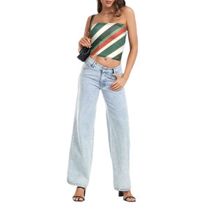Diagonal Stripe Sublimation Tube <b>Top</b> <b>Crop</b> Red <b>Green</b> Gold Strapless Holiday Party <b>Top</b> Christmas Outfit for Women cheap price - Product Image 5