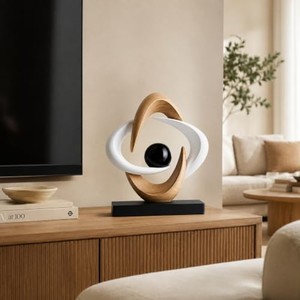 Sculpture géométrique minimaliste en bois de bambou doré Aqdus Saleem |   Art moderne artisanal |   Plateau de table écologique et durable 28x10x8 cm - Product Image 6