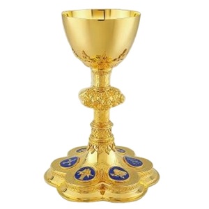 Calice élégant en laiton, couleur argent et or, également personnalisable avec un design gravé. Le calice est fait main en laiton de haute qualité pour l'église. - Product Image 1