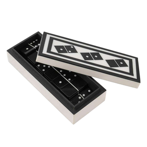 Ensemble de dominos en résine personnalisé avec boîte en résine, motif de dominos, décoration artistique pour la maison, design noir et blanc, forme rectangulaire - Product Image 2