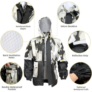 Traje Impermeable de Camuflaje para Hombre, Chaqueta con Capucha y Pantalones, Ropa de Exterior, Corte Regular, Estampado, Recubierto de Poliéster - Product Image 3