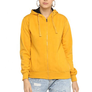 Sudadera con Capucha Amarilla para Mujer, Cierre Completo, Corte Regular, Tejido de Algodón, con Bolsillos Delanteros y Logotipo de Marca Personalizado - Product Image 1